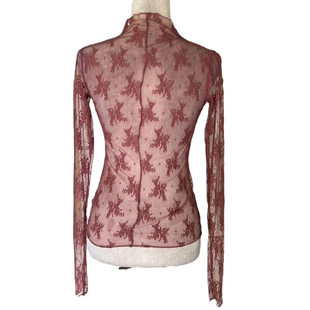 Free People Sheer Floral Long Sleeve Top in Dusty Rose